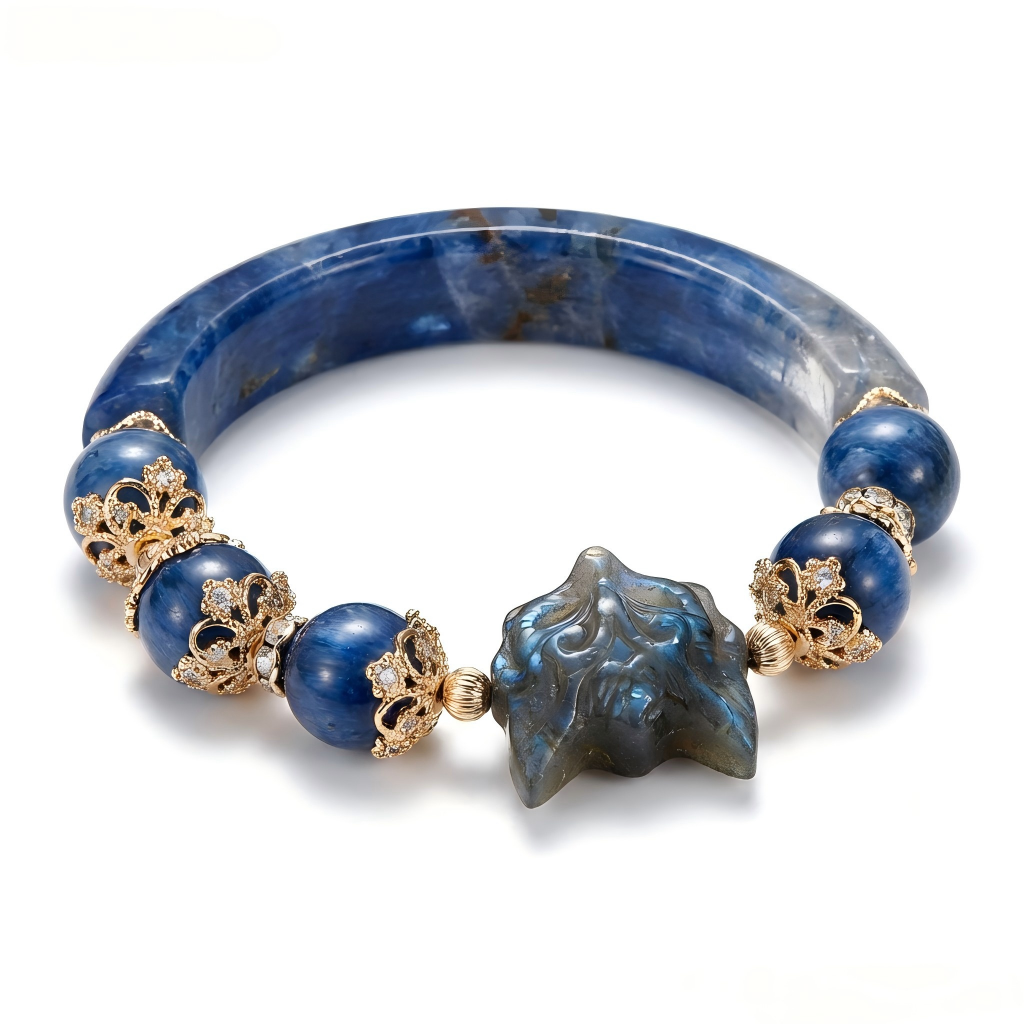 Fox Wisdom & Mystical Aura: Nine-Tailed Fox Blue Crystal Bracelet with Personalized Birthdate Seal