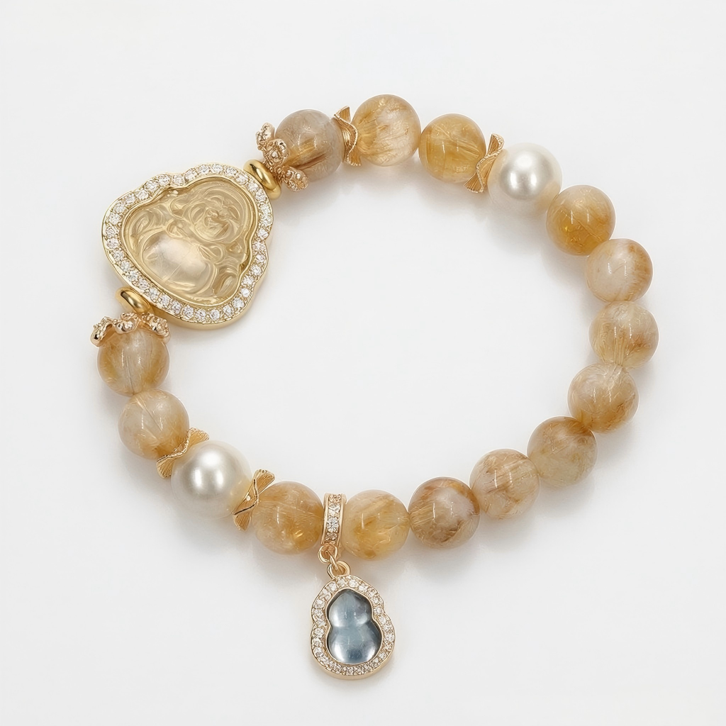 Maitreya Buddha Gold Rutilated Quartz — Taoist Birth-Date Imprinted Energy Bracelet