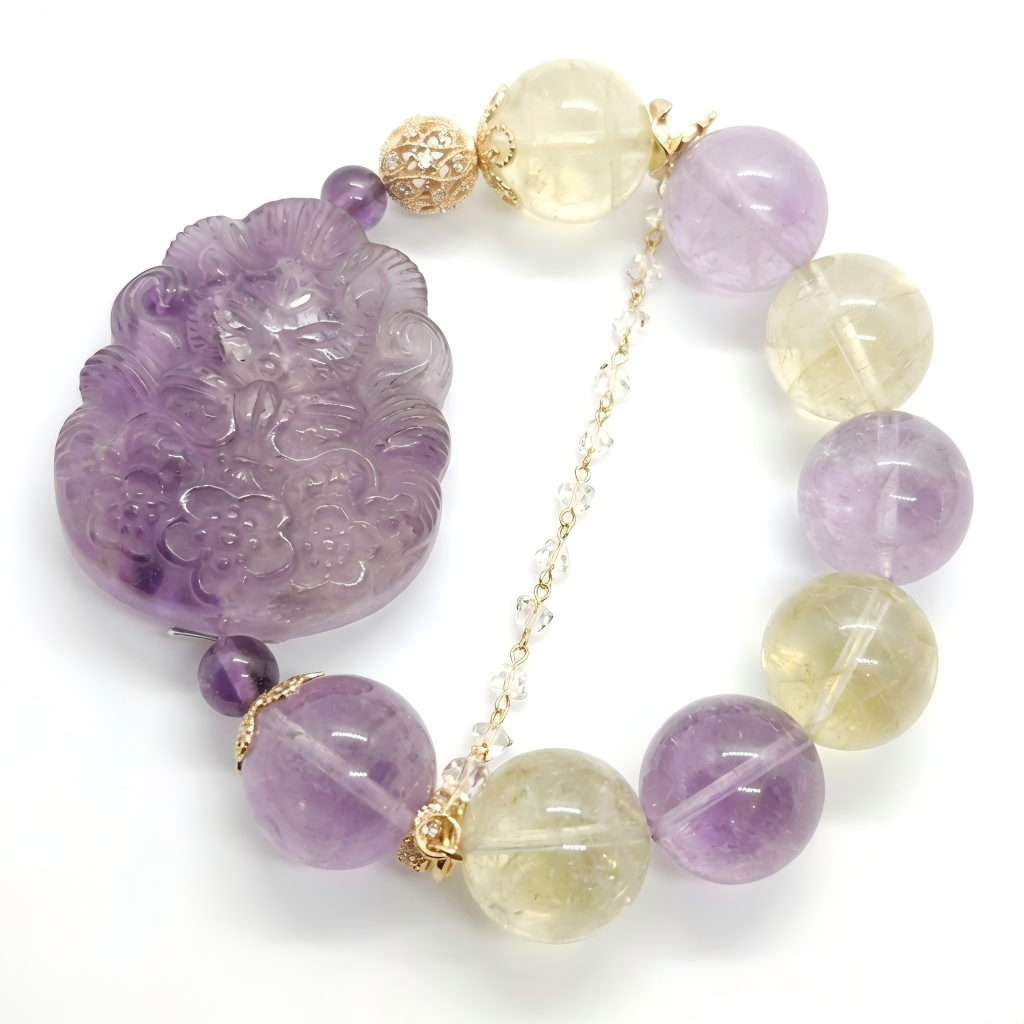 Auspicious Energy from the East · Conservation of Wealth & Fortune — Nine-Tailed Fox Amethyst & Citrine Luck-Enhancing Bracelet | Custom-Made for Your Birthdate